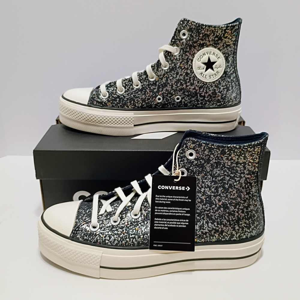 Converse CT All Star Into The Void Black Glitter Lift Platform Sneakers - Picture 2 of 9